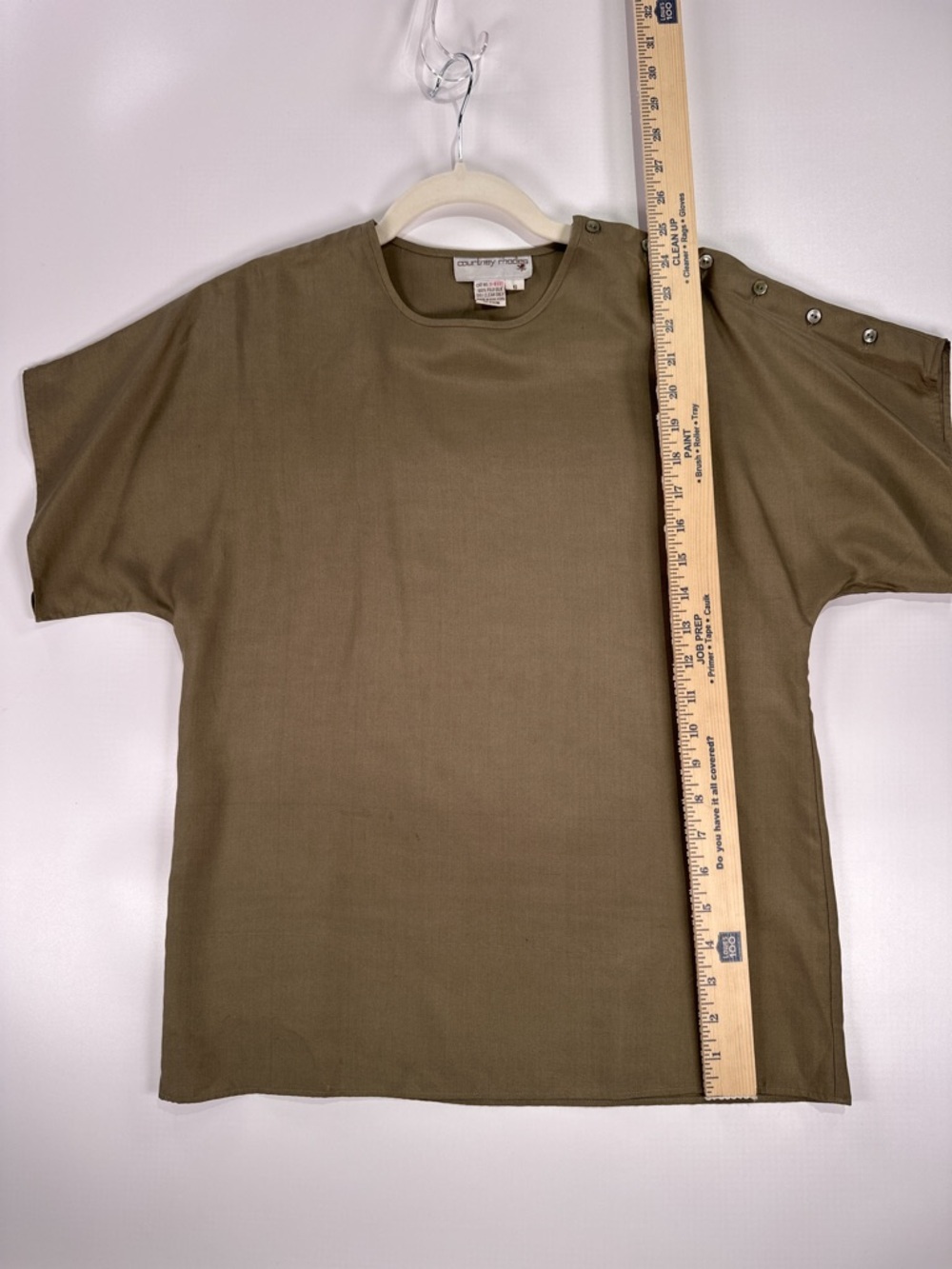 Courtney Rhodes Vintage 100% Fuji Silk Button Top Khaki 6 - Picture 7 of 7